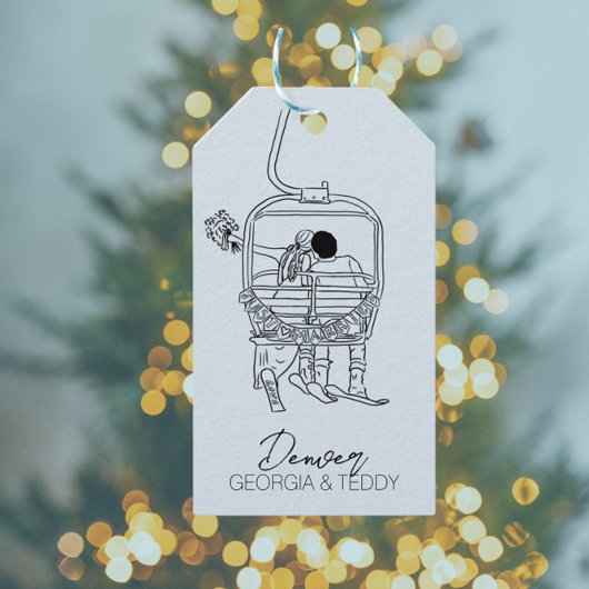 Étiquettes-cadeau Mariage d'hiver de ski 