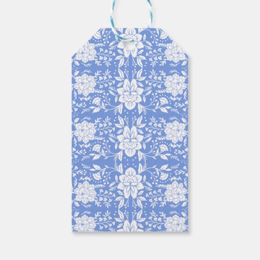 Étiquettes-cadeau Mariage élégant avec motif floral en bleu chinoise (Dos)