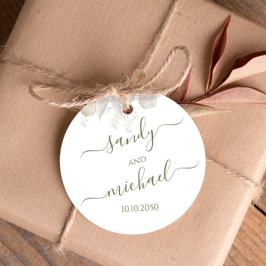 Étiquettes Cadeau Mariage Élégant Calligraphie Script Sage Vert