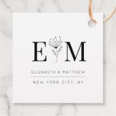 Étiquettes Cadeau Mariage Élégant Chic Moderne Monogramme Foliage (Dos)