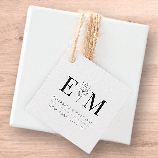 Étiquettes Cadeau Mariage Élégant Chic Moderne Monogramme Foliage