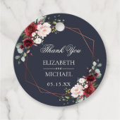 Étiquettes Cadeau Mariage élégant en cuivre géométrique bordeaux ble (Devant)