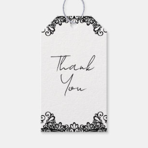 Étiquettes-cadeau Mariage Élégant en Dentelle Noir et Blanc