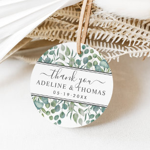 Étiquettes Cadeau Mariage Élégant Eucalyptus Remerciement Monogramme