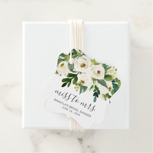 Étiquettes Cadeau Mariage Élégant Fleur Blanche Moderne (En situation)