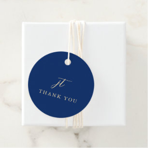 Étiquettes Cadeau Mariage Élégant Monogramme Bleu Navy Classique