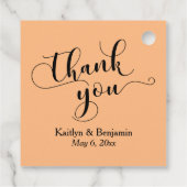 Étiquettes Cadeau Mariage Élégant noir Script Pale Orange Merci (Dos)