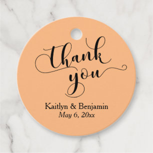 Étiquettes Cadeau Mariage Élégant noir Script Pale Orange Merci