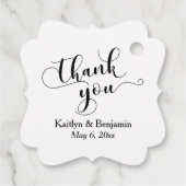 Étiquettes Cadeau Mariage Elegant noir Script sur Merci blanc (Dos)