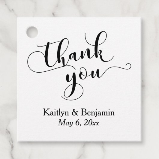 Étiquettes Cadeau Mariage Elegant noir Script sur Merci blanc (Devant)