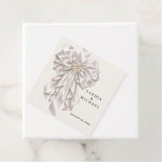 Étiquettes Cadeau Mariage élégant perle satin noeud
