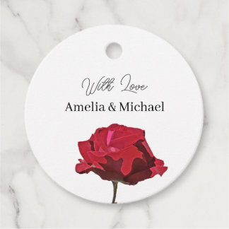Étiquettes Cadeau Mariage Élégant Rose Rouge