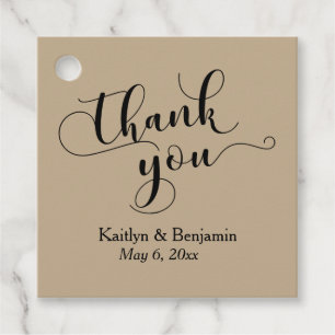 Étiquettes Cadeau Mariage Élégant Script noir, Merci de sable chaud