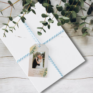 Étiquettes-cadeau Mariage élégant vert et or en photo