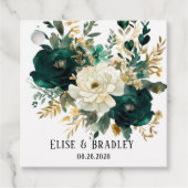 Étiquettes Cadeau Mariage Emerald Green et White Gold Peonies (Devant)