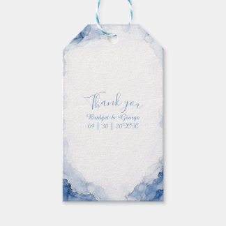 Étiquettes-cadeau Mariage en marbre avec éclaboussure d'aquarelle bl