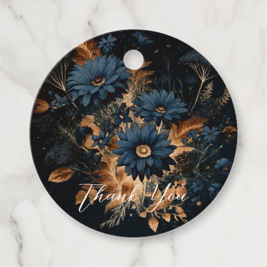 Étiquettes Cadeau Mariage en noir bleu et or en bois de glam rustiqu (Devant)