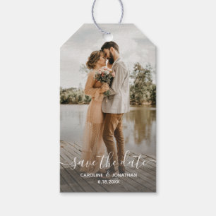 Étiquettes-cadeau Mariage Enregistrer la date Photo Simple Calligrap