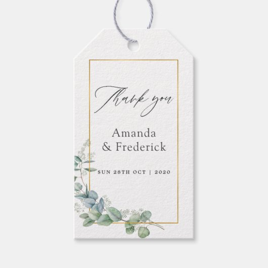 Étiquettes-cadeau Mariage Eucalyptus géométrique aquarelle (Devant)