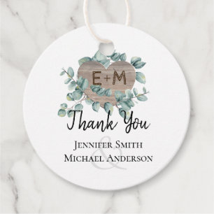 Étiquettes Cadeau Mariage Eucalyptus - Monogramme de verdure à l'aqu