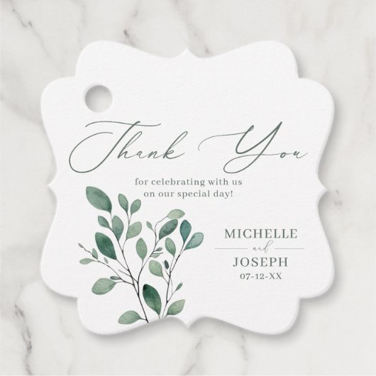 Étiquettes Cadeau Mariage Eucalyptus Sage Vert Aquarelle (Devant)