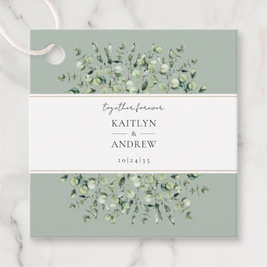 Étiquettes Cadeau Mariage Eucalyptus Vert Sage (Devant)