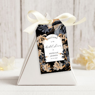 Étiquettes-cadeau Mariage exclusif de fleurs dorées et noires
