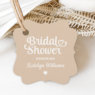Étiquettes Cadeau Mariage Fantaisiste en Écriture à Cœur Beige