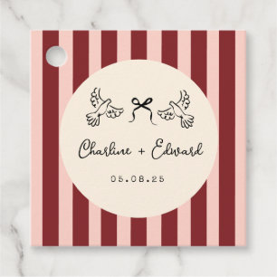 Étiquettes Cadeau Mariage Fantaisiste Rouge et Rose Pâle Rayé
