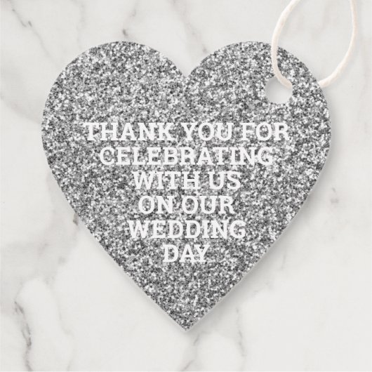 Étiquettes Cadeau Mariage Faux Parties scintillant Argent Élégant Me (Dos)
