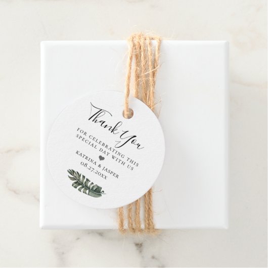 Étiquettes Cadeau Mariage Feuilles de l'Île des Tropiques Modernes (En situation)