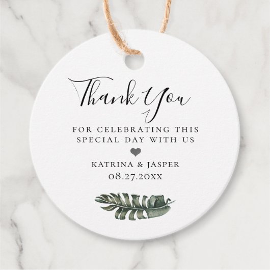 Étiquettes Cadeau Mariage Feuilles d'Île Tropiques Modernes (Devant)