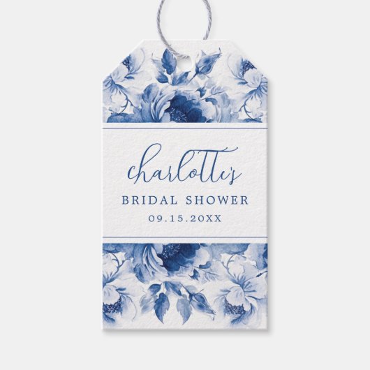 Étiquettes-cadeau Mariage Fleur Bleu Shower (Devant)