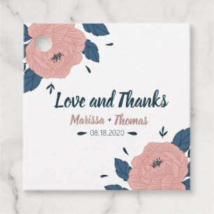 Étiquettes Cadeau Mariage Fleur Botanique Floraison Rose Fardé Navy