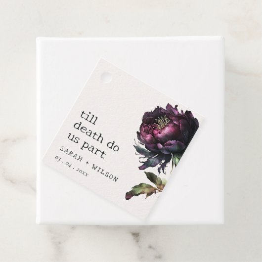 Étiquettes Cadeau Mariage Fleur de Peuplier Noir Violet Gothique Som (En situation)