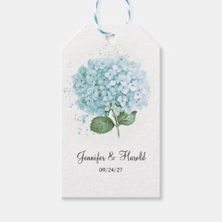 Étiquettes-cadeau Mariage Fleur d'Hortensia Aquarelle Bleu Pastel
