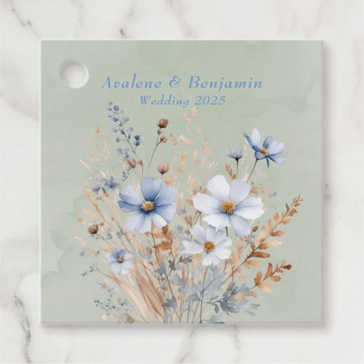 Étiquettes Cadeau Mariage Fleur sauvage bleu foncé Sage Green (Devant)
