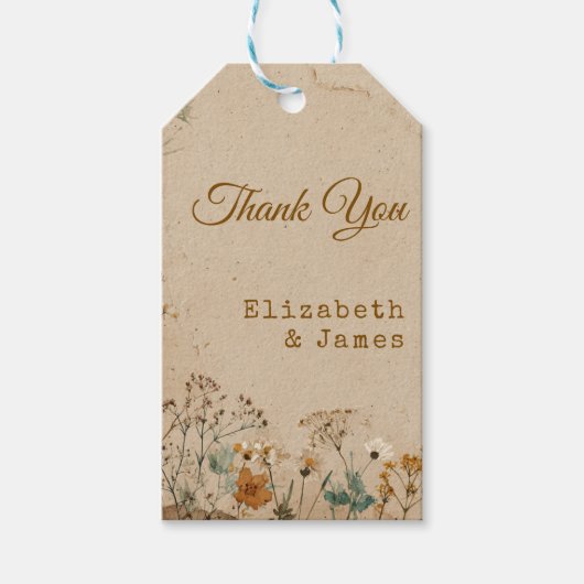 Étiquettes-cadeau Mariage Fleur sauvage Boho rustique frontière beig (Devant)