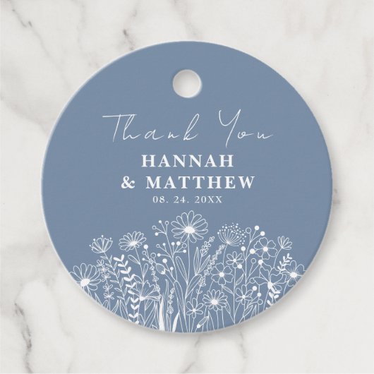 Étiquettes Cadeau Mariage fleur sauvage Dusty Blue Boho (Devant)
