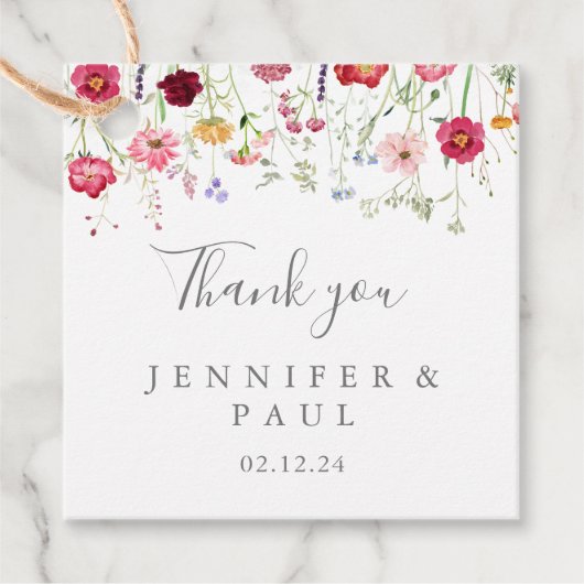 Étiquettes Cadeau Mariage Fleur sauvage multicouleur simple (Devant)