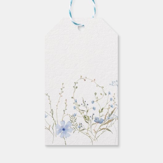 Étiquettes-cadeau Mariage Fleur sauvage périphérique bleu (Dos)