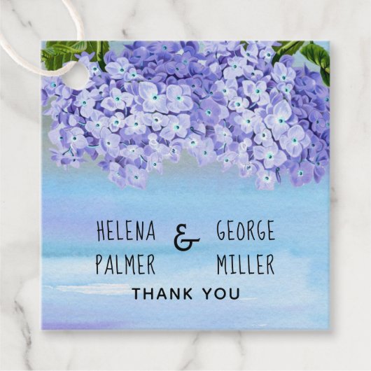 Étiquettes Cadeau Mariage fleuri bleu violet hydrangea (Devant)