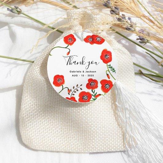 Étiquettes Cadeau Mariage Fleurs Red Poppies