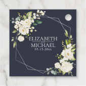 Étiquettes Cadeau Mariage floral blanc blanc bleu marine géométrique (Dos)
