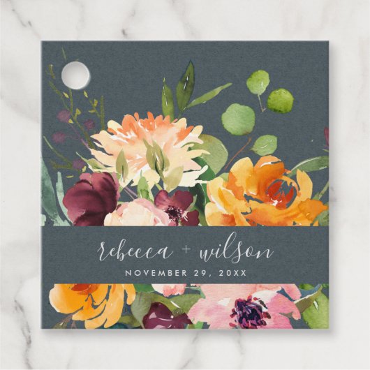 ÉTIQUETTES CADEAU MARIAGE FLORAL BLANC BLEU JAUNE ORANGE (Devant)