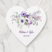Étiquettes Cadeau Mariage floral blanc en forme de coeur (Dos)