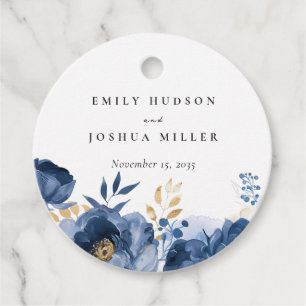Étiquettes Cadeau Mariage floral bleu bleu de Dusky