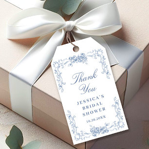 Étiquettes-cadeau Mariage Floral bleu bleu de la Renaissance
