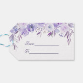 Étiquettes-cadeau Mariage Floral bleu clair pourpre (Dos Horizontal)