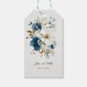 Étiquettes-cadeau Mariage floral bleu et blanc